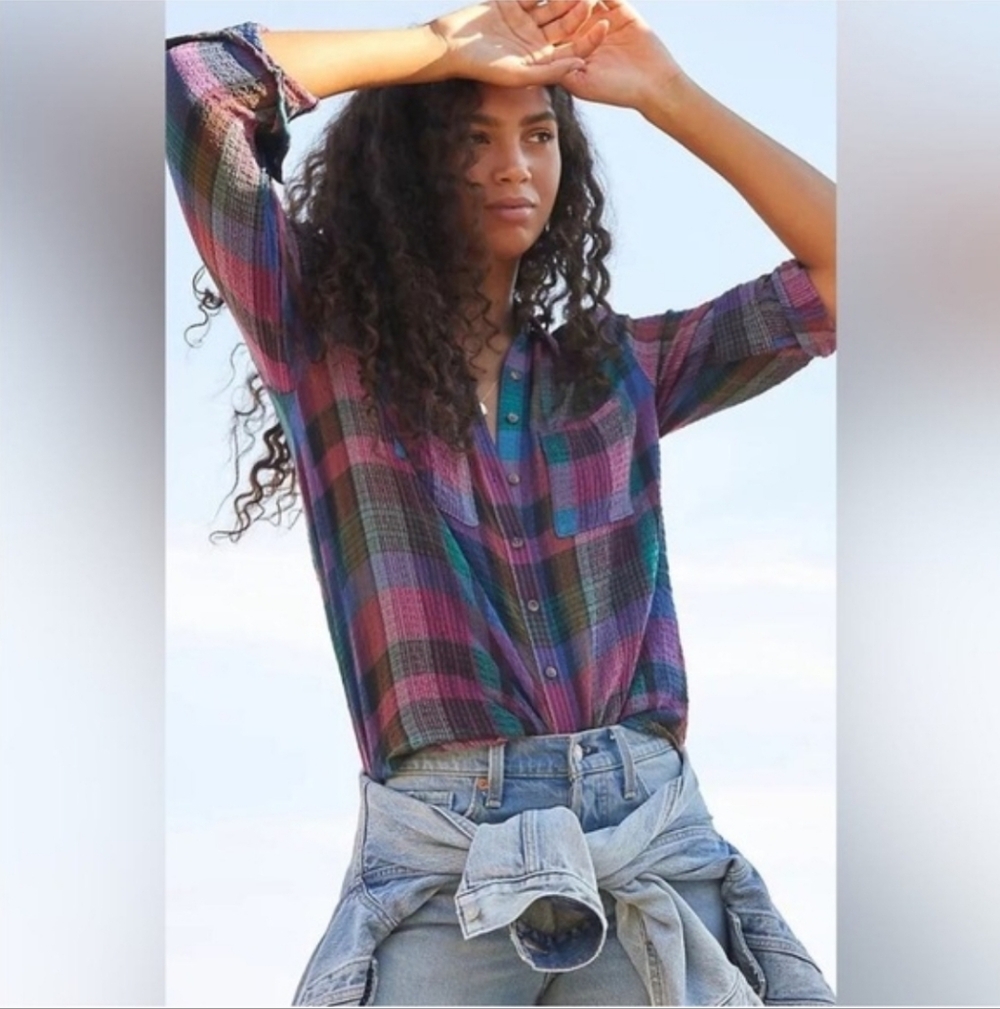 Pilcro Relaxed Plaid Buttondown Shirt Size XS